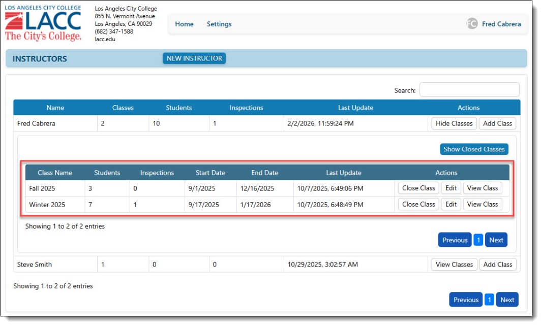 Class List by Instructor